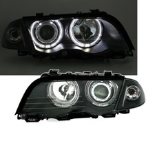 2 FEUX PHARE AVANT NOIR ANGEL EYES CCGL BMW SERIE 3 E46 BERLINE PHASE 1