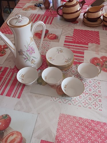 Service café ancien fleuri - service,