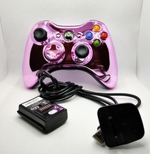 👻 Manette Sans Fil Officielle Xbox 360 Custom Chrome Rose + Batterie+Câble USB 