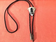 Ancienne cravate de cowboy en argent 925 et cuir tressé 