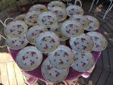 24 Assiettes Plates anciennes Faience Fénal Badonviller Décor Floral Rouge 23cm