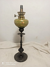 Lampe a petrole toupie de piano verre emaille sur bougeoir bronze et marbre