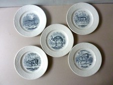 5 assiettes parlantes, thème animaux, dromadaire, tigre, ours, antilope, Digoin
