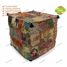 Indien Repose-Pieds Pouf Coton Ottomane Sièges Housse Patchwpork Grain Sac Neuf