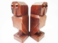Paire de serre-livres Chouettes hibou cubistes en bois époque Art Déco 