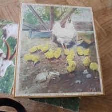 ancienne boite de jeu de 20 cubes ANIMAUX ours cheval poule cochon chevre mouton