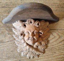 Petite Console Murale Ancienne Bois Sculpté - Tête de Chérubin Ailé / Putto 19 È
