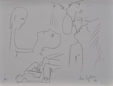 Jean COCTEAU : Le couple passionné, LITHOGRAPHIE Originale signée, 1956