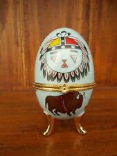OEUF PORCELAINE BOITE A BIJOUX VERT MOTIF "INDIENS" 11 CM VINTAGE A SAISIR