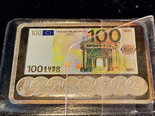 Lingots d'argent 1 once argent fin 999 billet de 100 euros Money Collection RARE