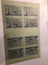 VIGNETTE COMMEMORATIVE gommé 1er VOL ANGLETERRE-FRANCE  LE "NENE" bloc vert X 8