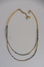 Collier Coeur de Lion double cercle plaqué or perles cristaux Swarovski gris