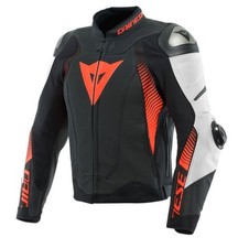 Veste De Moto Dainese SUPER SPEED 4 En Cuir Aéré Noir-Mat/Blanc/Fluo-Rouge
