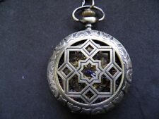 MONTRE CISELÈE SAVONNETTE A GOUSSET DE POCHE SQUELETTE CHAINE & CAPOT PROTECTION