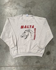 Sweat a col rond Russell Athletic "Malta Mustangs" gris rouge noir made in USA