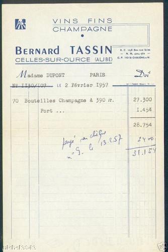 Facture 1957 champagne celles - 1957,