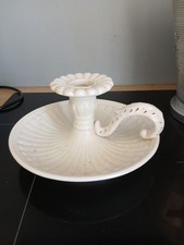 Lampe En Faïence Blanche Bassano Italie Bougeoire Main 