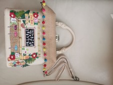 Crossbody Bag With Tiki Bar Beach Motif By Vendula London Straw Purse Handbag
