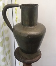 Antique French Brass Large 15” water Pitcher Hand Made Watering Can vase copper