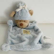 Nicotoy  Simba Doudou Plat Ours Bleu Bonnet Pompon Brodé Fenêtre Étoiles Neuf