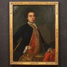 Tableau ancien portrait noble homme peinture huile sur toile 18ème siècle