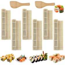 6 Pièces Natte Sushi Tapis Sushi en Bambou Naturel 24x24cm Kit Sushi Réutilis...