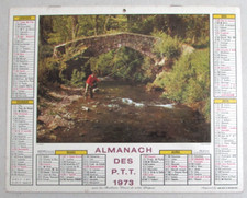 Almanach des P.T.T. 1973 Pêcheur truite & Chasseur avec chien rapportant gibier
