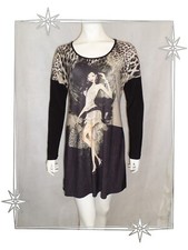 ① Haut Tunique Fantaisie Noire Tons Marrons Femme Alain Murati Taille M