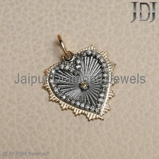 Solide 14k Pendentif Or Naturel Diamant 925 Argent Bijoux Coeur Breloque