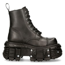 New Rock Bottes TANK083-C1 Véritable Cuir Combat Noir Plateforme Biker Chaussure