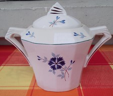 Grand sucrier ART DECO motif floraux bleu faïence « MDLSaint amand modèle Lucile