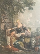 Belle Gravure BoucherFin XVIIIe Peint Chien L’Obéissance Récompensée Art Ancien