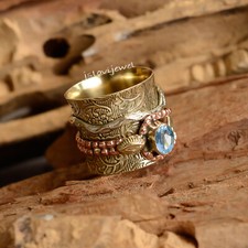 Bague femme toupie deux tons en argent sterling 925 pierre précieuse ovale to...