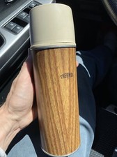 Vtg Thermos Wood Grain Vacuum Bottle King Seeley Norwich Conn. USA 13.5” Tall