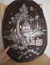 Plaque Plateau Bois Nacre Chine Antique Mother of Pearl Wooden Inlay Tray