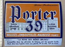Ancienne Étiquette Biere Brasserie Réunies Maubeuge Porter 39 Nord Brune