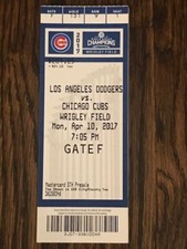 2017 Chicago Cubs Opening Day Ticket LA Dodgers World Series Ceremony 4/10/17