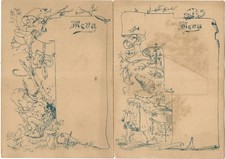 2 Menus Anciens (15 cm X 11) Lutin et Sorcière.Signés B.Gontaud en bas à gauche.