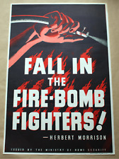 ORIGINAL ICONIC POSTER: "FALL IN THE FIRE-BOMB FIGHTERS!" SUPERB CONDITION!!!