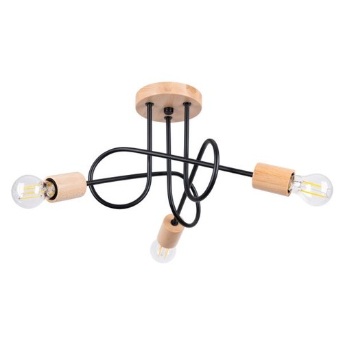 Lustre acier noir bois - lustre, naturel