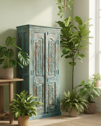 Antique carved armoire floral - antique,