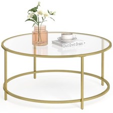 Table Basse Salon Meuble de Salon en Verre Cadre en Acier Table Basse Ronde T...