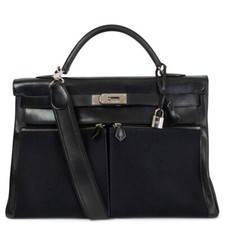 66148 auth HERMES black Toile