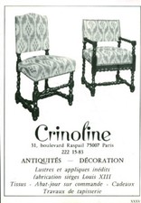  Publicité ancienne Crinoline antiquités décoration 1974 issue de magazine