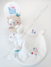Doudou Plat/Mouchoir Chat Beige Blanc Bleu Rose Fraise Cerise Fleur Sucre D'orge