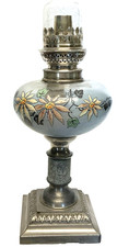 Ancienne LAMPE A PETROLE  toupie émaillée de fleurs XIXème siècle