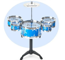 Batterie Jouet Enfant avec Tabouret 5 Tambours 2 Baguettes Cymbale Musicale
