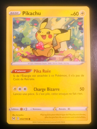 Carte pokemon pikachu 052 196 - carte,