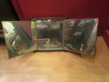 ancien miroir glace triptyque decor japonisant ep 1910 cadre laiton bambou