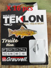 Lot 69 packs 10 Hameçons N°10-12-14 montés GRAUVELL Truite Bleu Teklon peche cou
